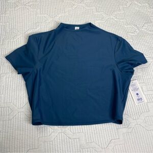 NWT Outdoor Voices Swim Rashguard Cropped Short Sleeve Blue Teal Women's XL